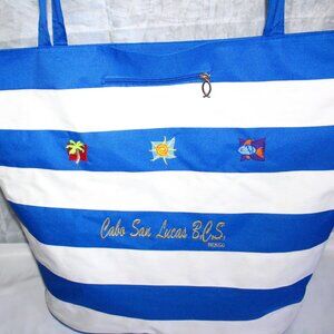 Cabo San Lucas BCS Mexico X-Large 18" X 18" X 10" Blue White Stripe Tote Bag